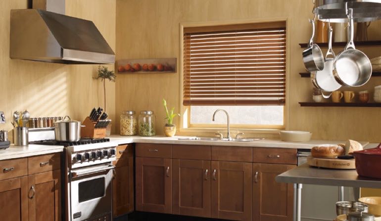 Boise kitchen faux wood blinds.